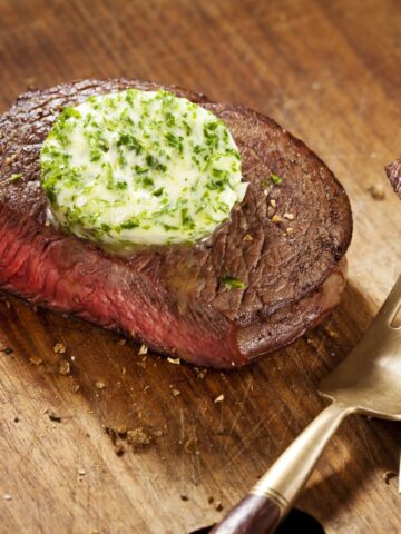 Steak with garlic butter.